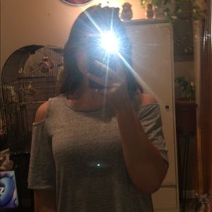 Grey shoulder cut out top